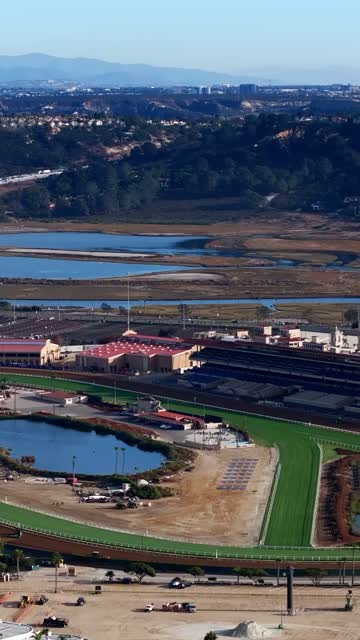 Aerial view of the country inland, the buildings and open country in Del Mar.