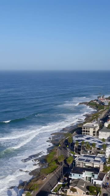 Aerial view of the beach, the surf and palm trees at Beach Barber Tract.