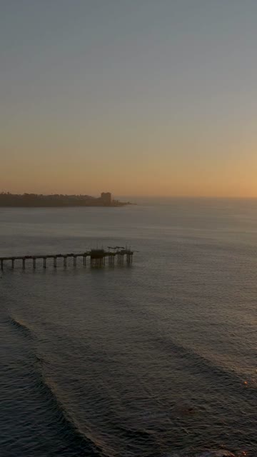 Aerial view of the beach, the pier and the ocean at Black’s Beach.