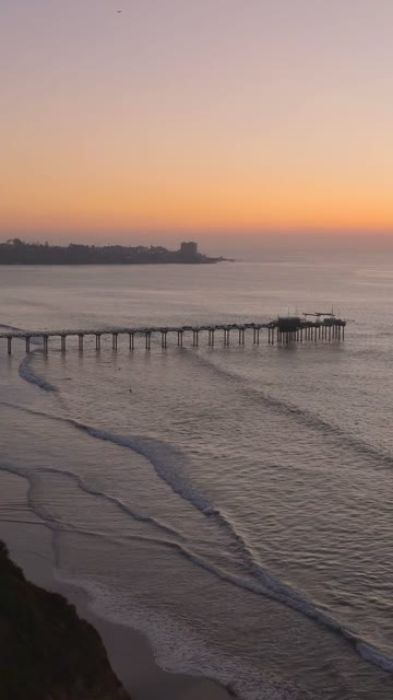 Aerial view of the beach, the pier and the ocean at Black’s Beach.