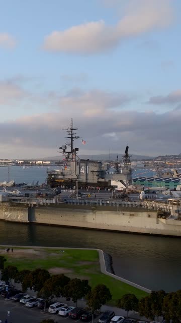 Aerial view of the harbor, boats and the bay at Embarcadero.