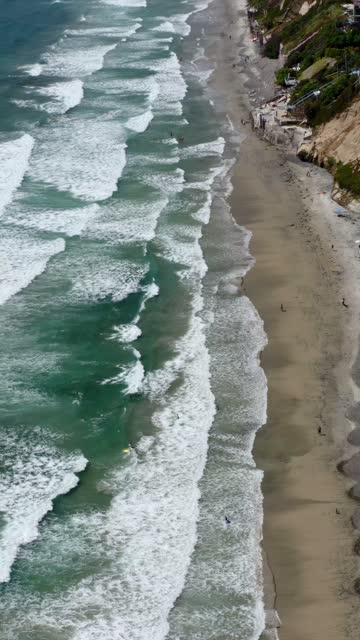 Aerial Drone Video of Beacon’s Beach and the Bluffside Trail in Encinitas North County San Diego with Scenic Ocean Cliffs and Beach Views | Vertical Drone Video – 1