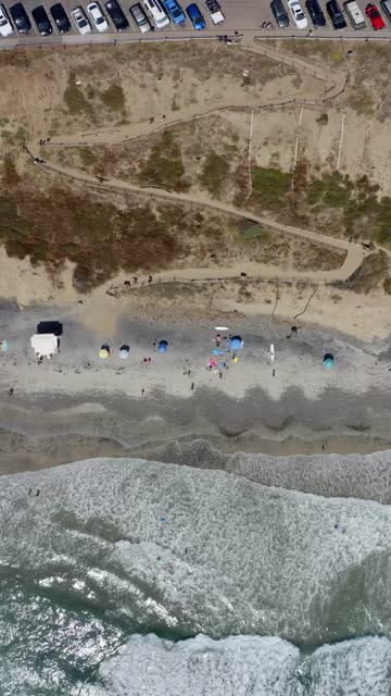 Aerial Drone Video of Beacon’s Beach and the Bluffside Trail in Encinitas North County San Diego with Scenic Ocean Cliffs and Beach Views | Vertical Drone Video – 3