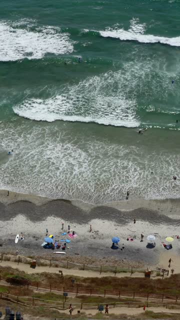 Aerial Drone Video of Beacon’s Beach and the Bluffside Trail in Encinitas North County San Diego with Scenic Ocean Cliffs and Beach Views | Vertical Drone Video – 4