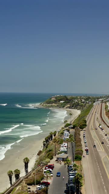 Scenic Aerial Drone Video of Cardiff Beach and San Elijo State Beach in Encinitas and Cardiff with Southern California Coastline and Beach Shoreline Views | Vertical Drone Video – 10