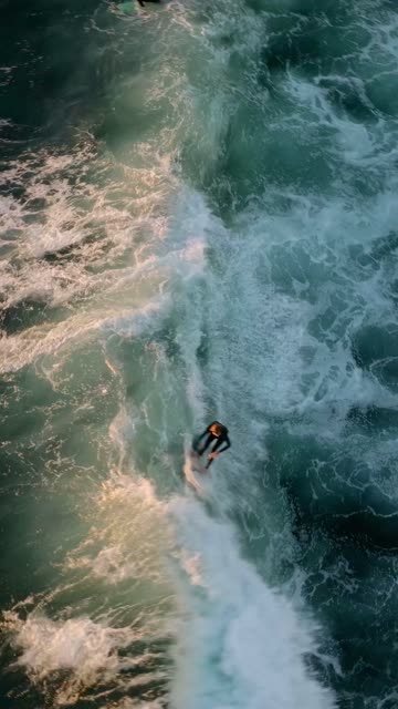 Aerial view of the beach, the surf and the ocean at Beach Barber Tract, with surfers out.