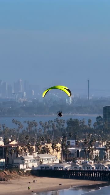 Aerial view of the beach, the pier and the skyline at Tourmaline.
