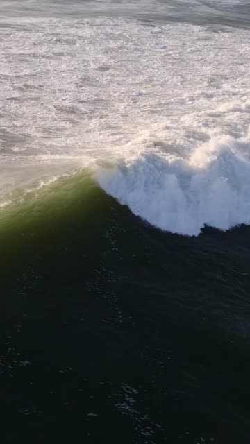 Low aerial view of the beach, the surf and the ocean at Tourmaline.