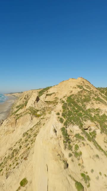 Aerial view of the cliffs, the ocean and the beach at Black’s Beach.