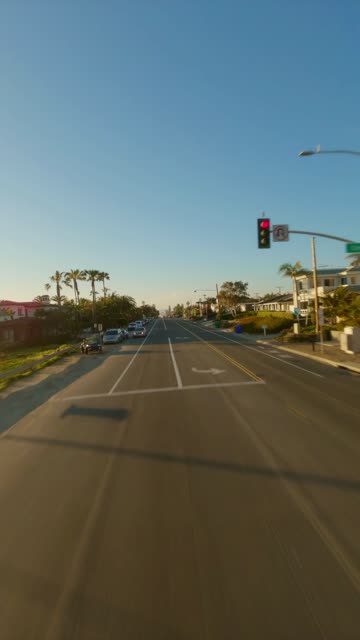 A residential street, palm trees and homes in Carlsbad.