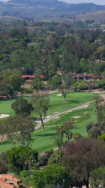 Vertical Aerial Drone View Over the Covenant of Rancho Santa Fe Featuring The Inn at Rancho Santa Fe and Paseo Delicias | Vertical Drone Video