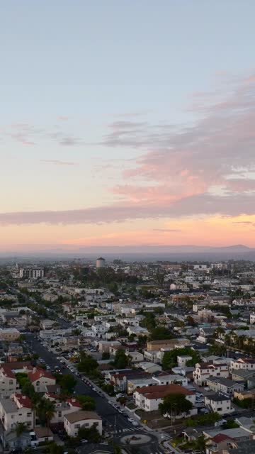 Aerial view of a residential street, homes and the city in North Park.