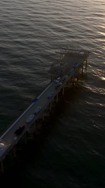 Aerial view of the beach, the pier and the ocean at La Jolla Shores.