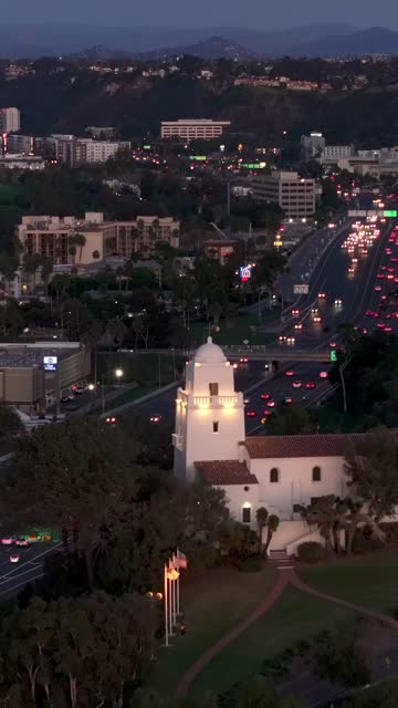 Vertical drone video of the Junípero Serra Museum in Presidio Park near Mission Hills San Diego California at sunset with warm golden light and historic architecture | Vertical Drone Video – 6
