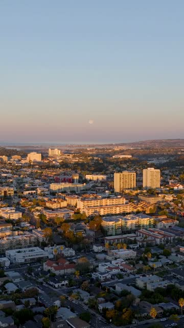 Aerial view of a residential street, homes and the buildings in North Park.