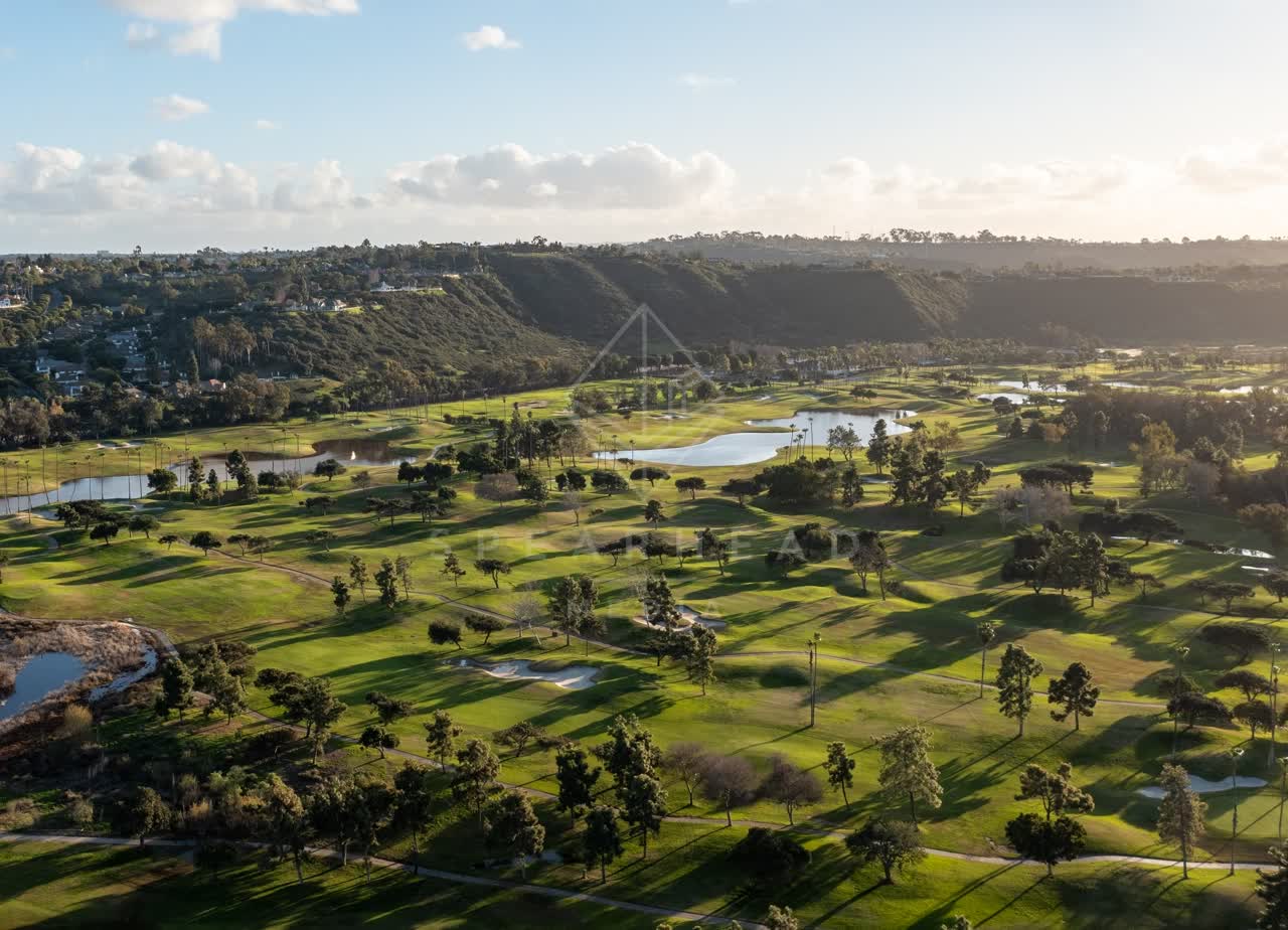 Aerial view of the country inland, open country and the water at Fairbanks Ranch.