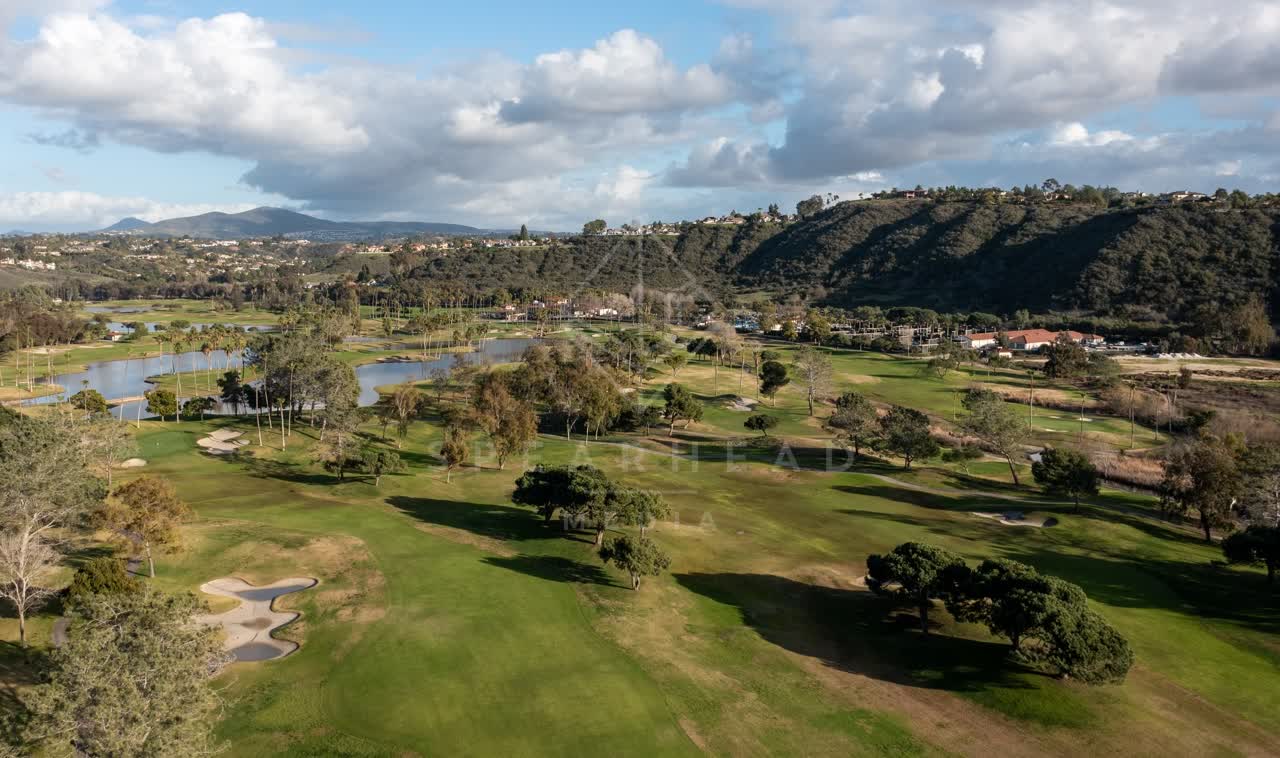Aerial view of the country inland, homes and open country at Fairbanks Ranch.