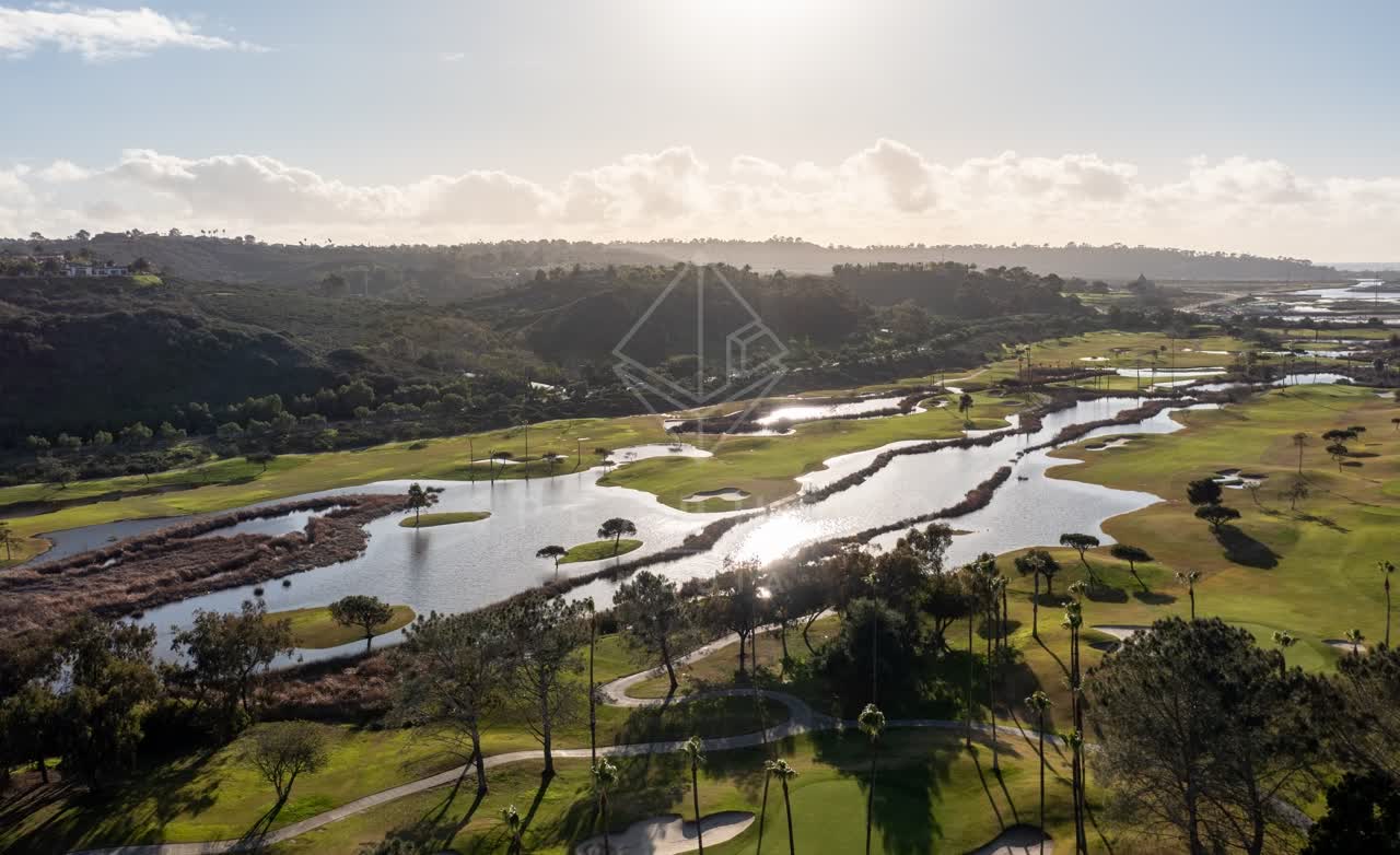 Aerial view of the country inland, palm trees and open country at Fairbanks Ranch.