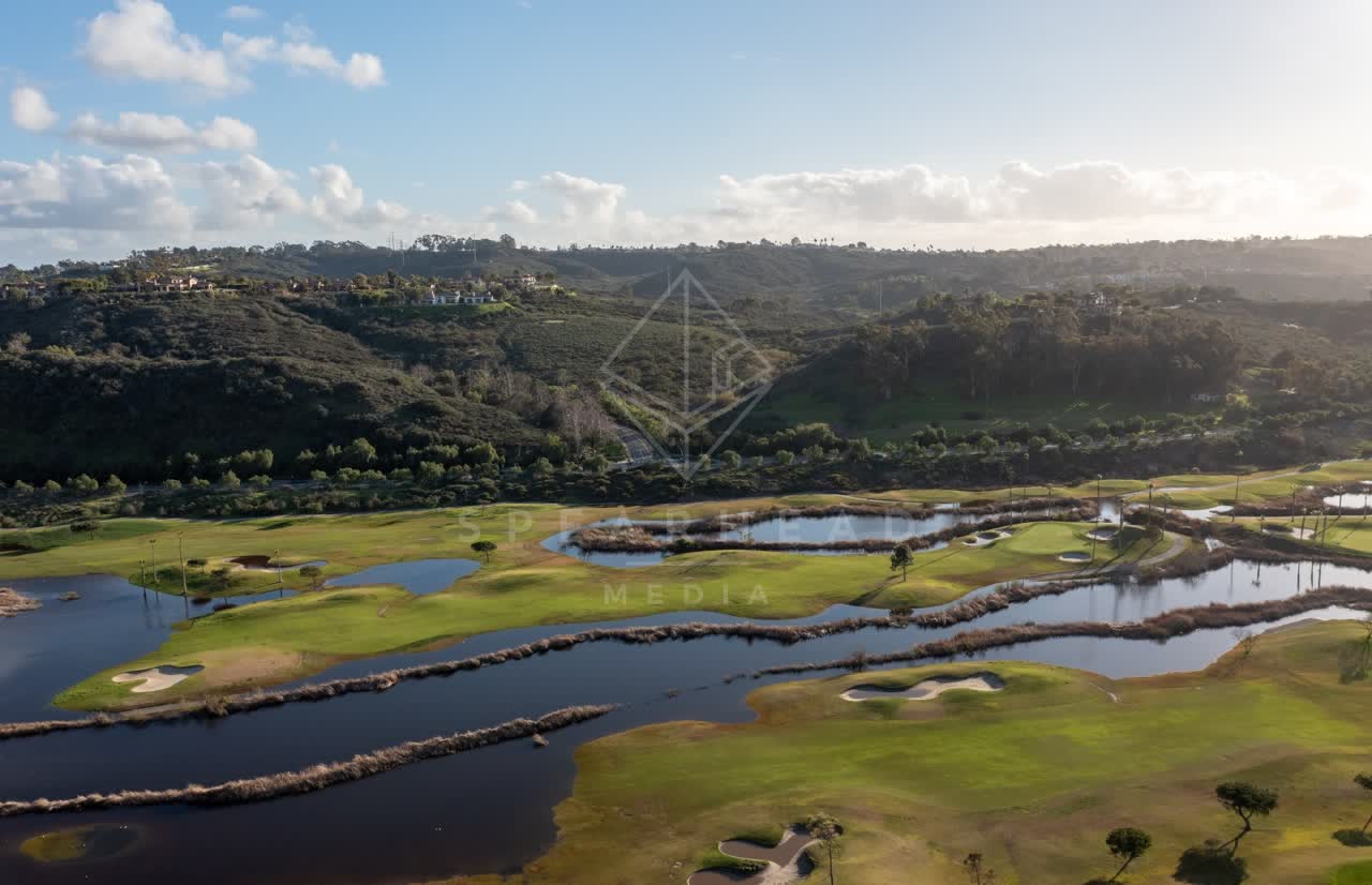 Aerial view of the country inland, homes and open country at Fairbanks Ranch.