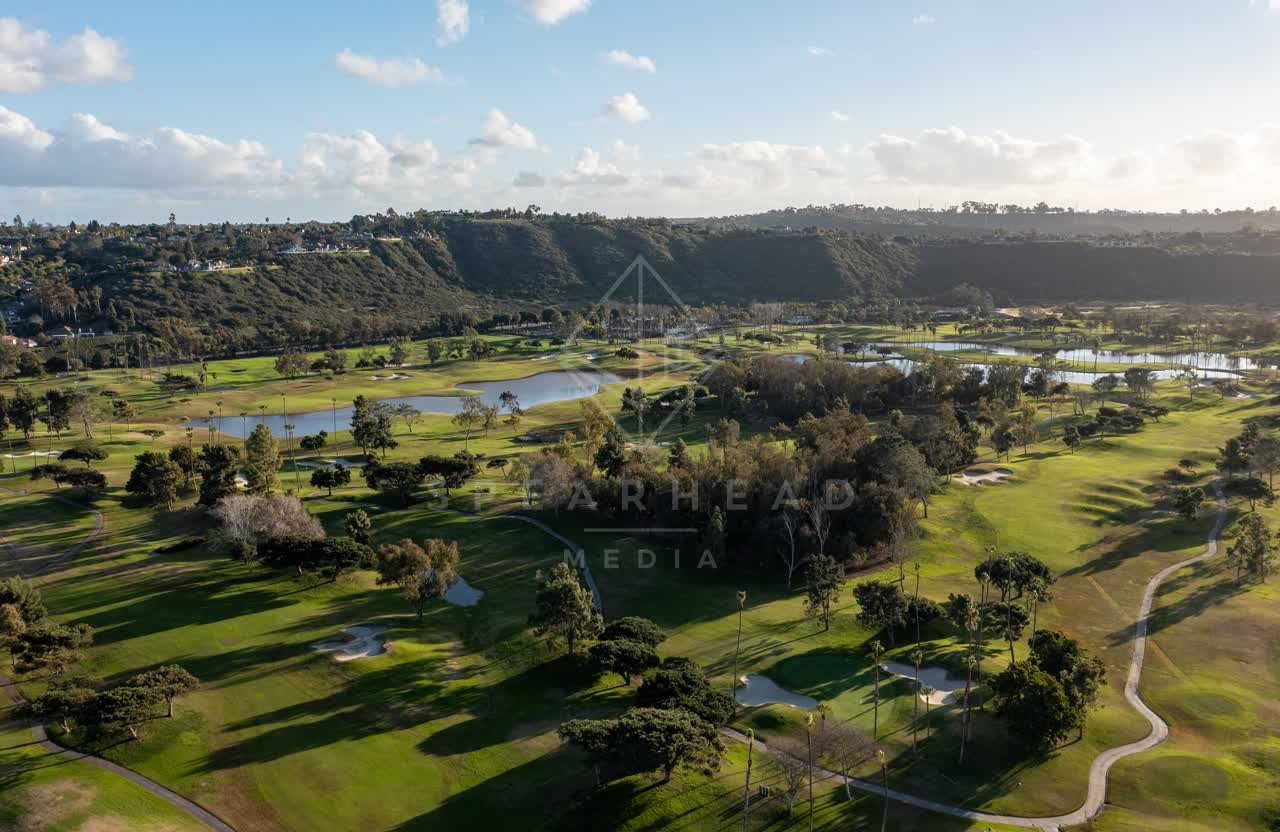 Aerial view of the country inland, open country and the water at Fairbanks Ranch.