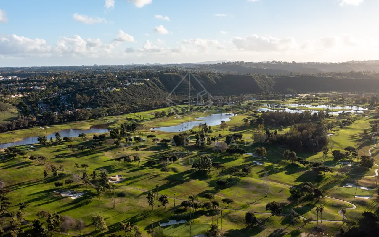 Aerial view of the country inland, open country and the water at Fairbanks Ranch.