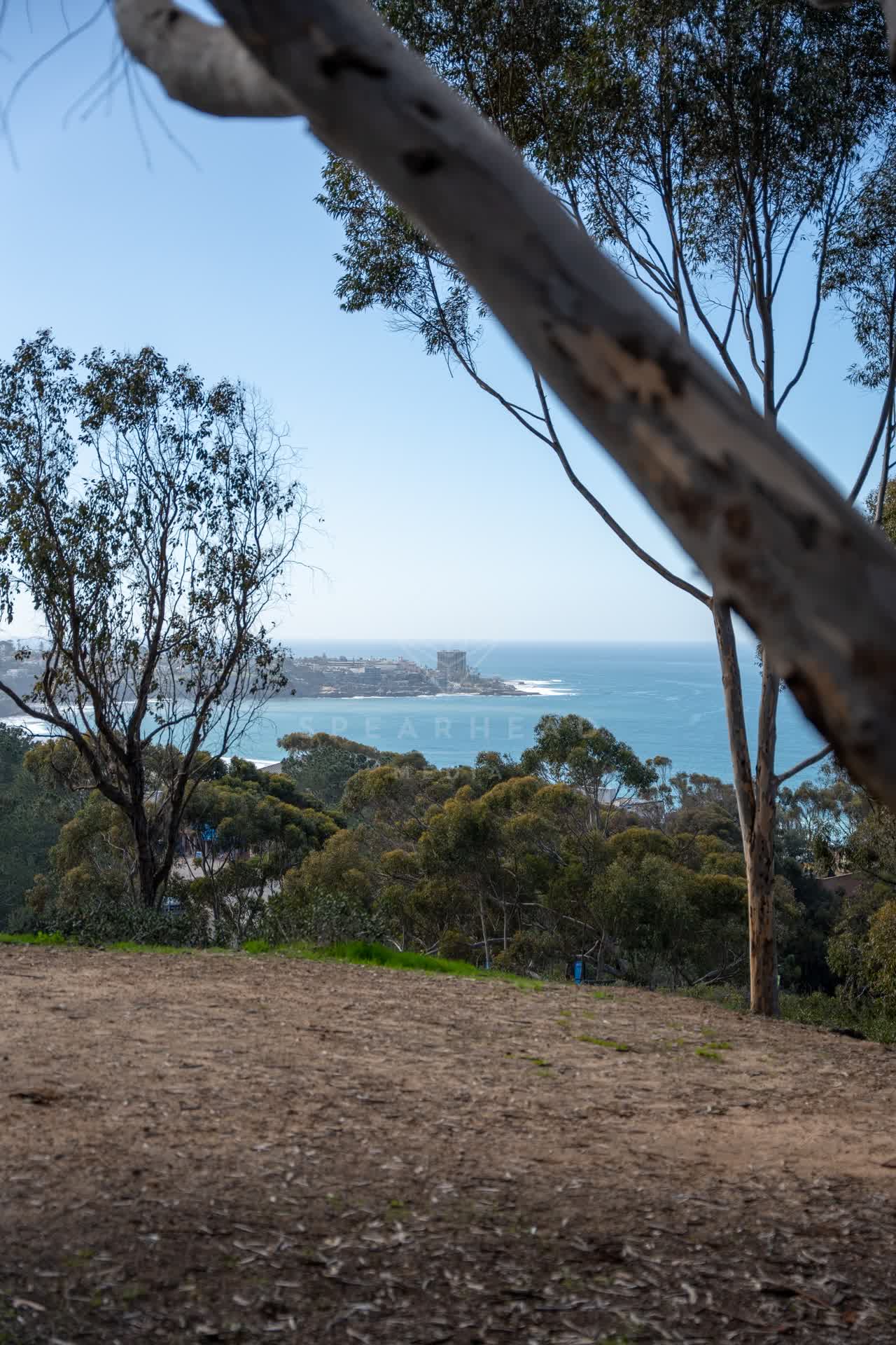Elevated view of the cliffs, the ocean and open country at La Jolla Shores.