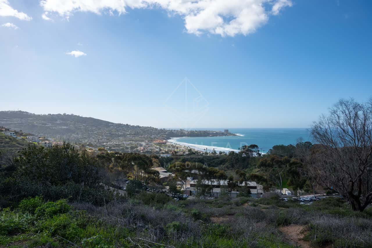 Elevated view of the cliffs, the ocean and homes at La Jolla Shores.