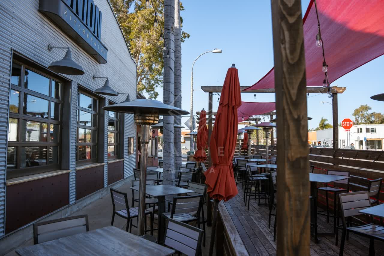 The downtown streets, the buildings and the city at Downtown Encinitas.