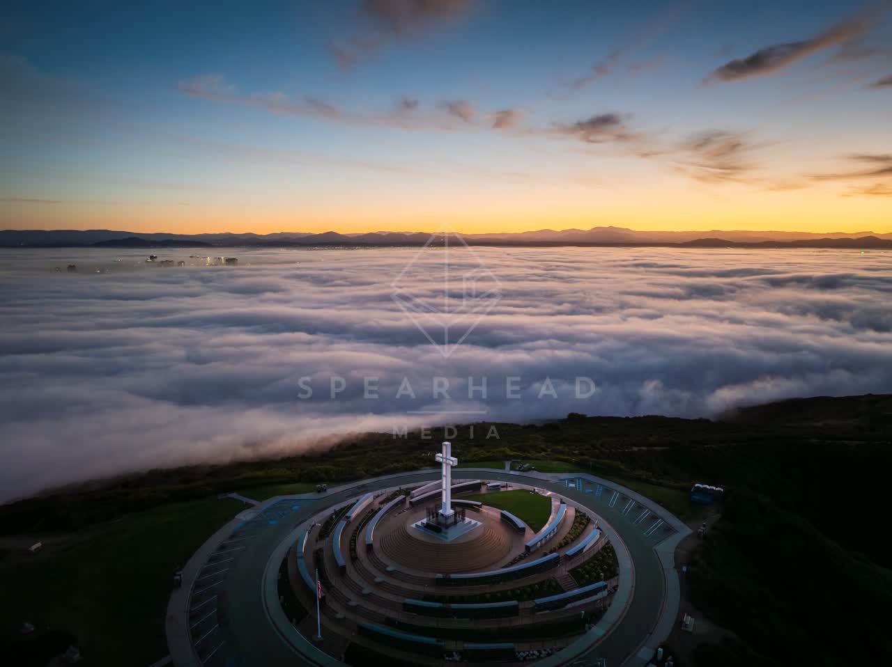 Aerial view of the cliffs, the city and open country at Mount Soledad.