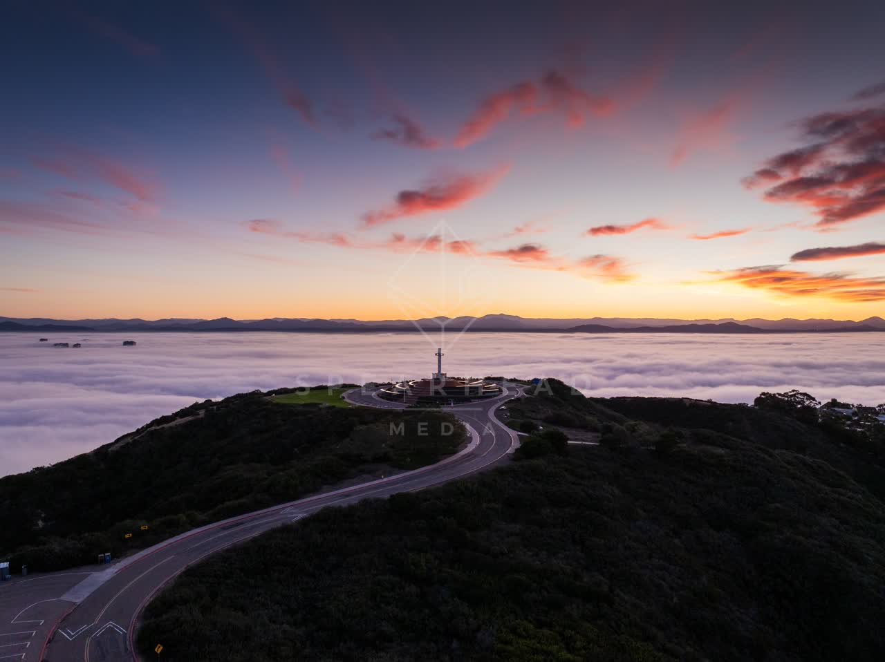 Aerial view of the cliffs and open country at Mount Soledad.