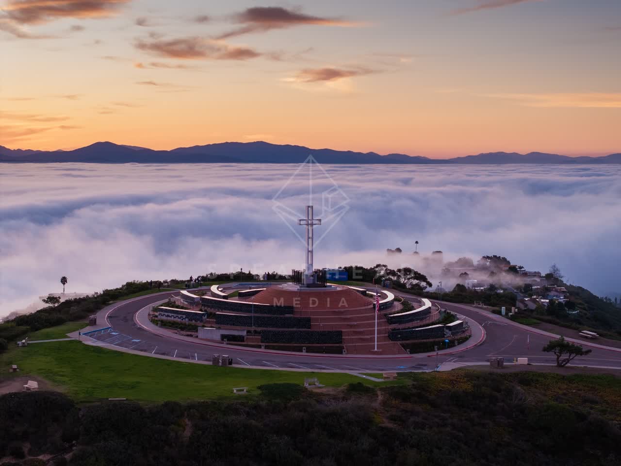 Aerial view of the cliffs and open country at Mount Soledad.