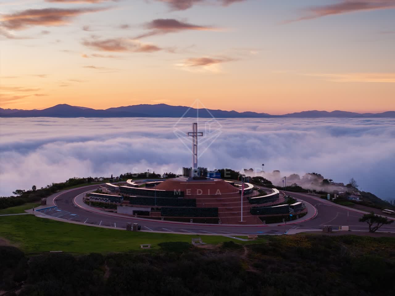 Aerial view of the cliffs and open country at Mount Soledad.