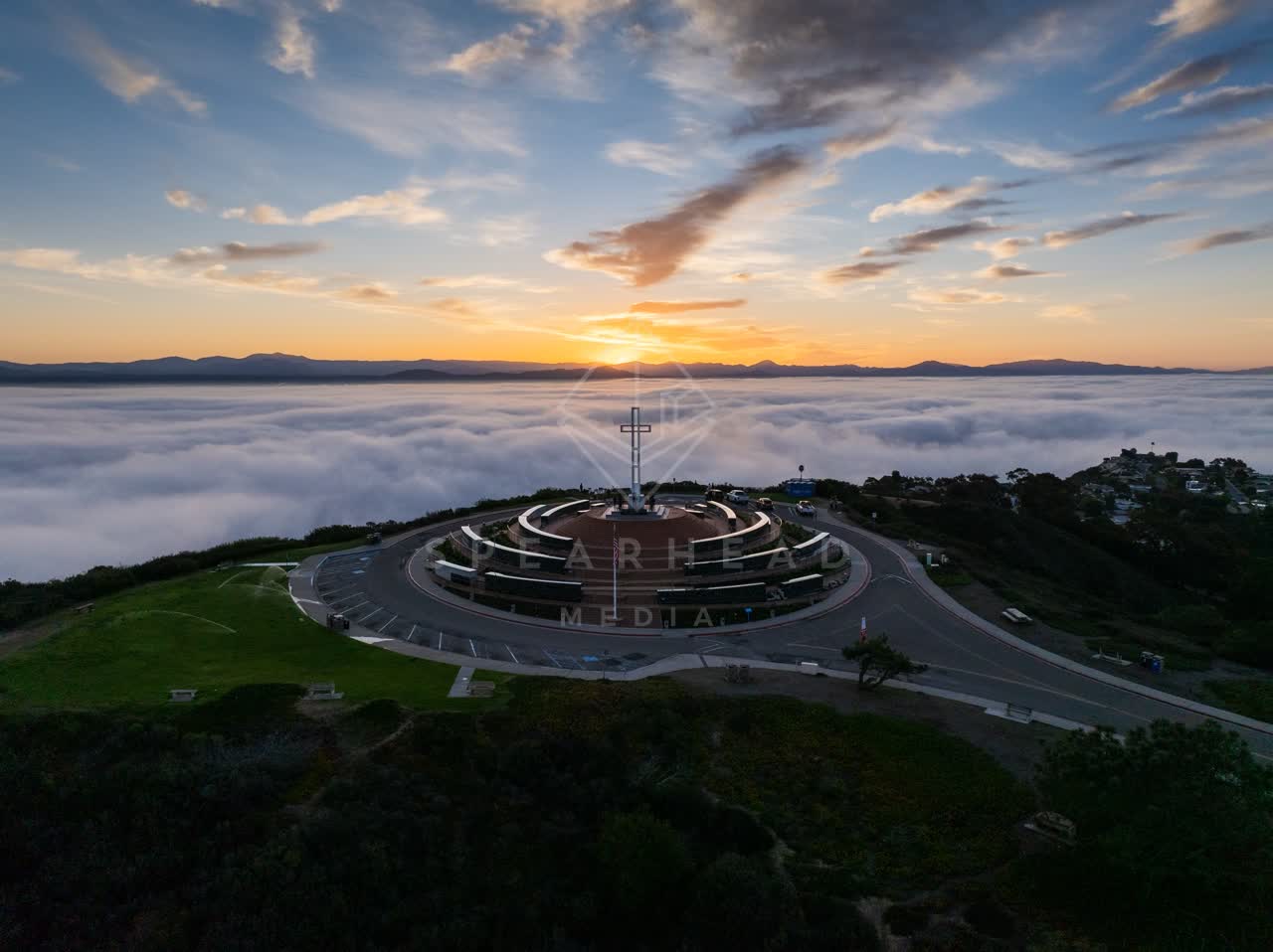 Aerial view of the country inland, homes and open country at Mount Soledad.