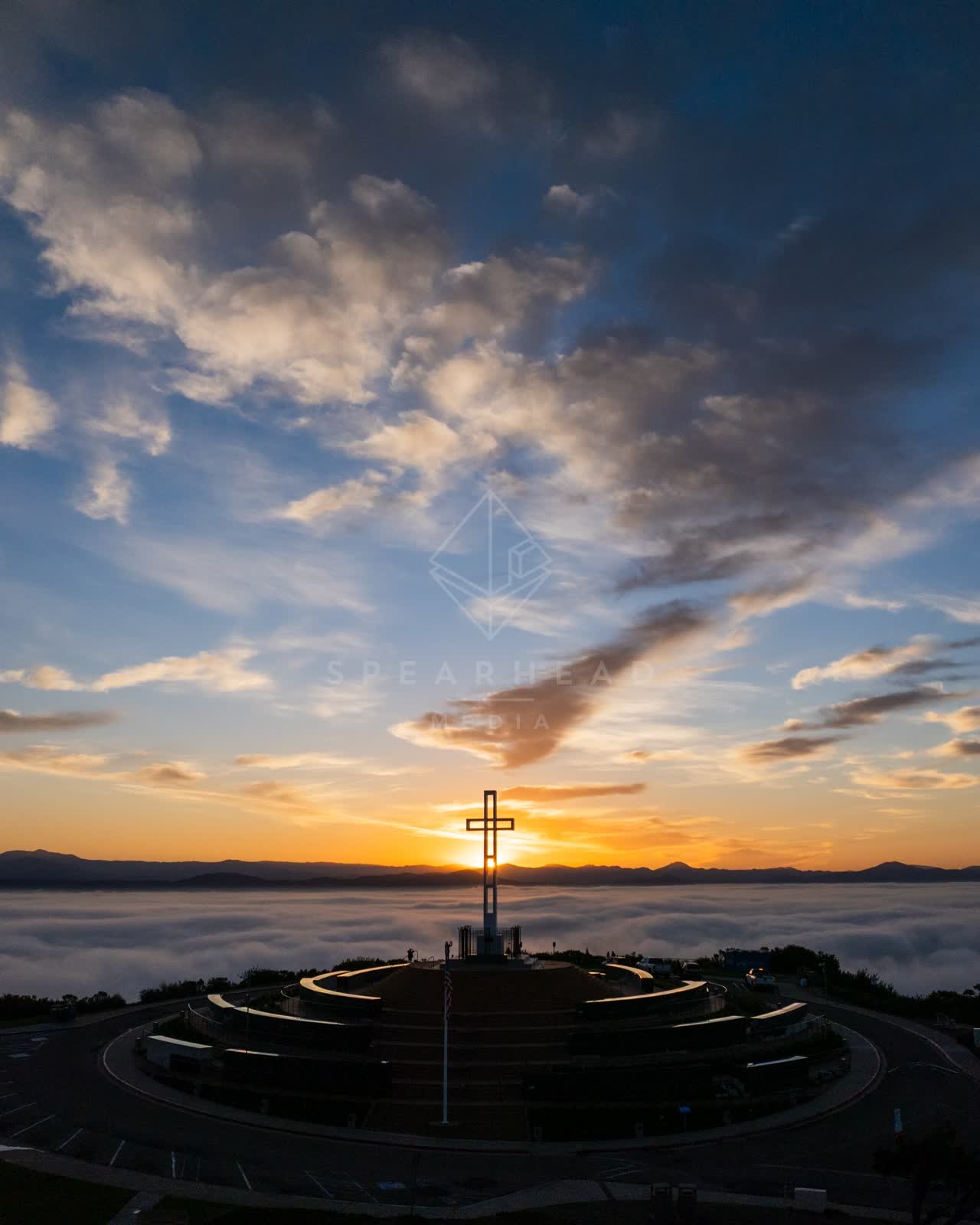 Aerial view of the cliffs and open country at Mount Soledad.
