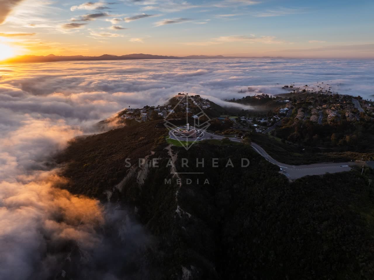 Aerial view of the cliffs, homes and open country at Mount Soledad.
