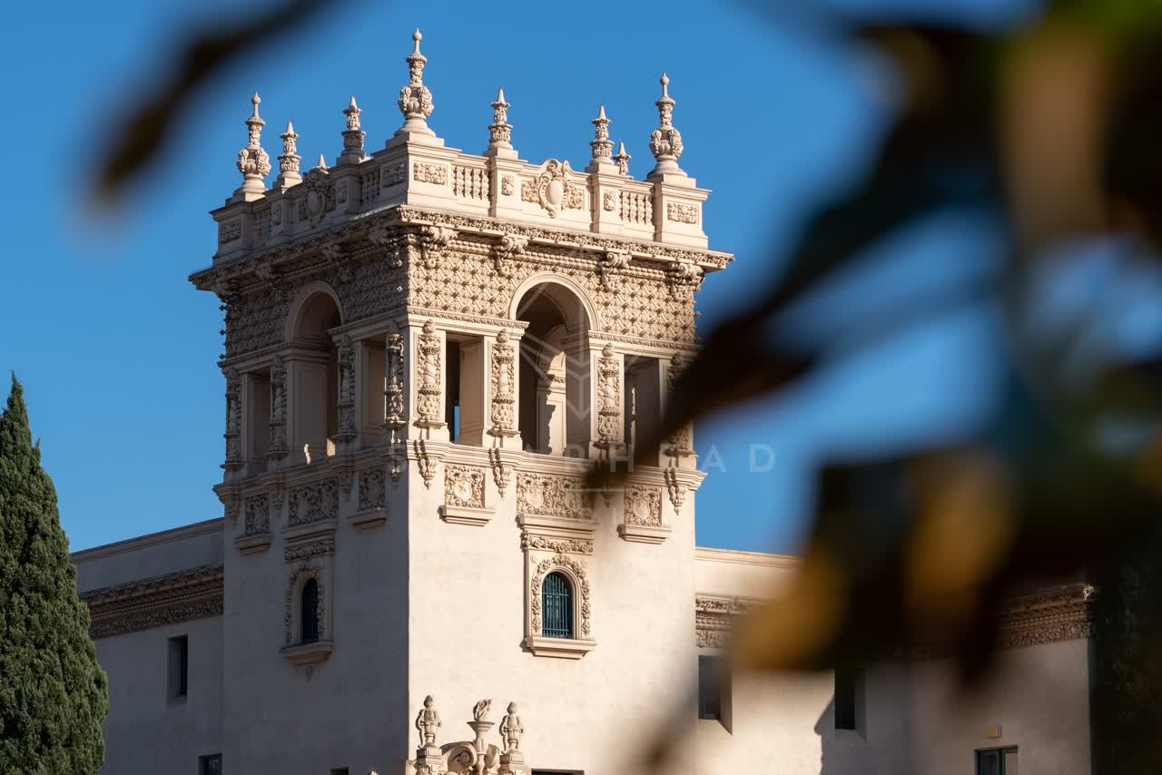 A park, the buildings and open country in Balboa Park.