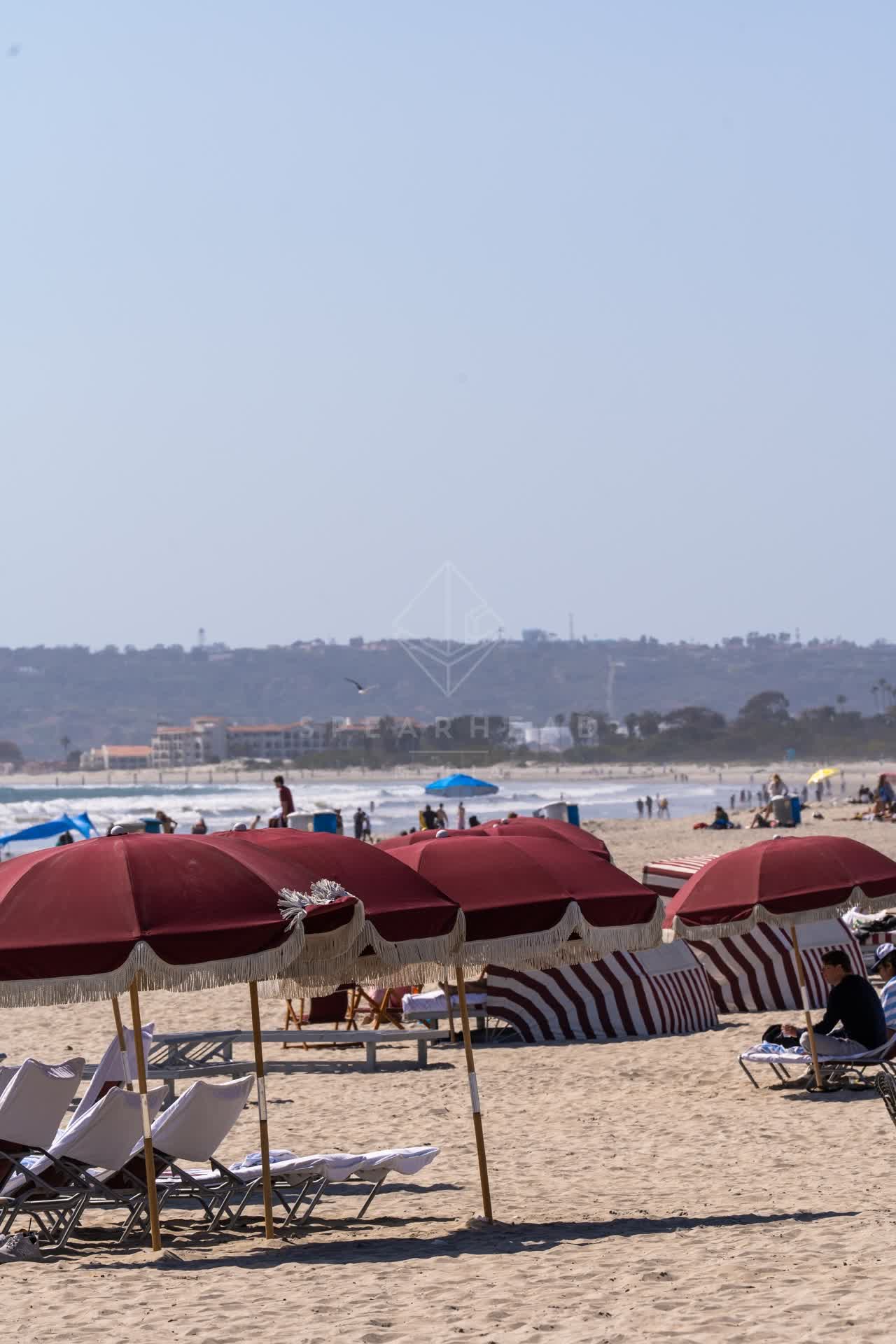 The beach, palm trees and the ocean at Coronado Beach.