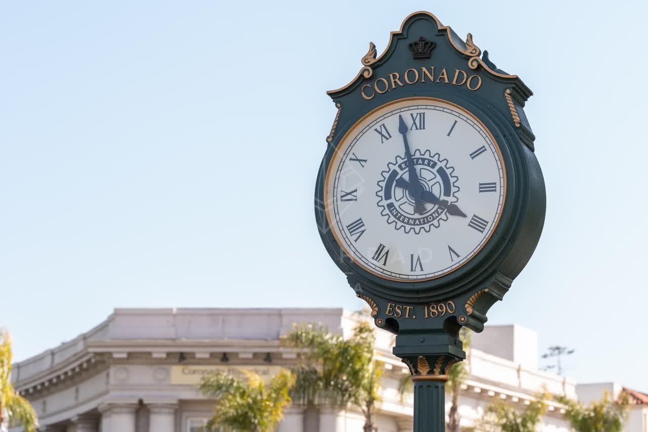 The downtown streets, palm trees and the buildings in Coronado.