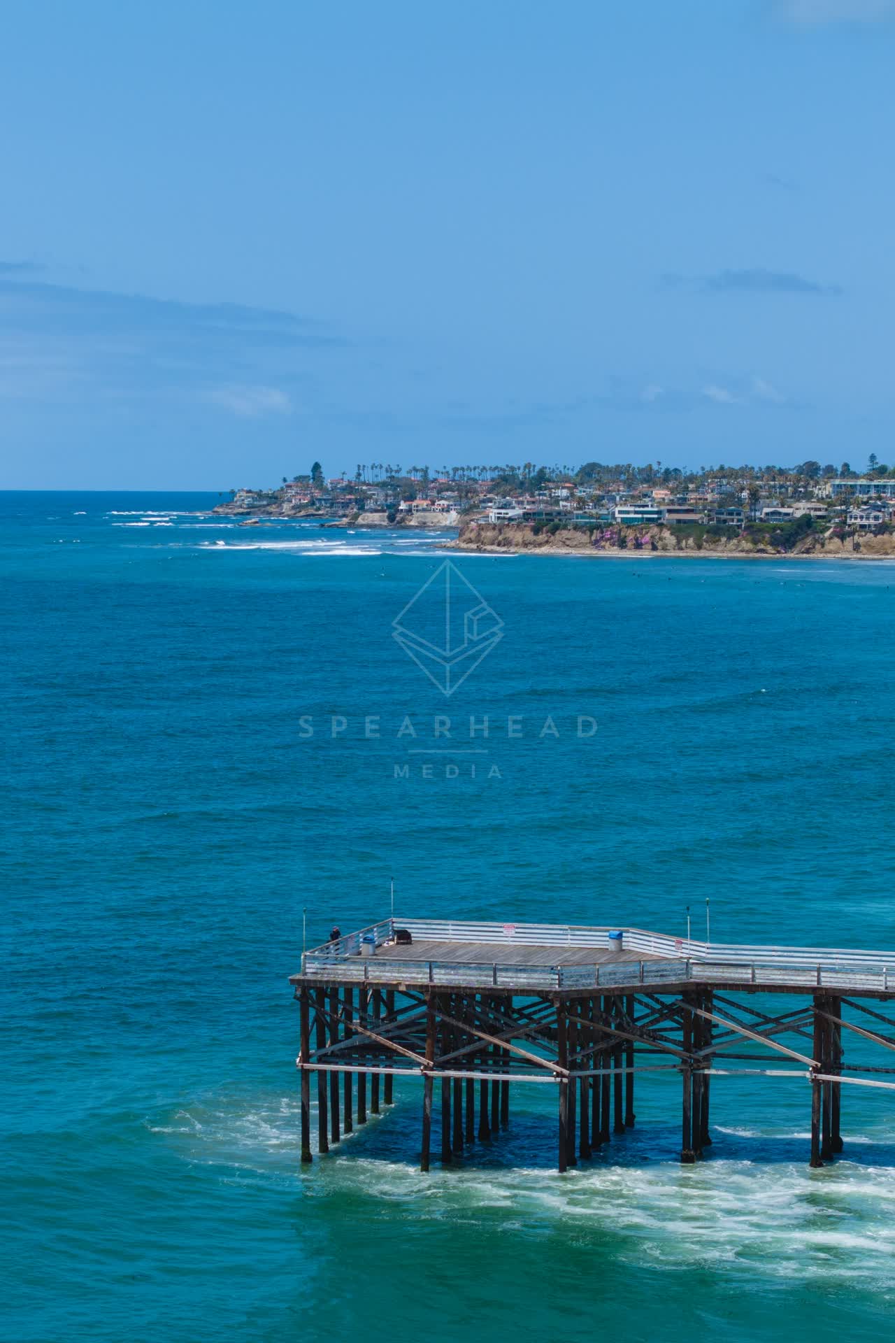 Aerial view of the beach, the pier and the ocean at Tourmaline.