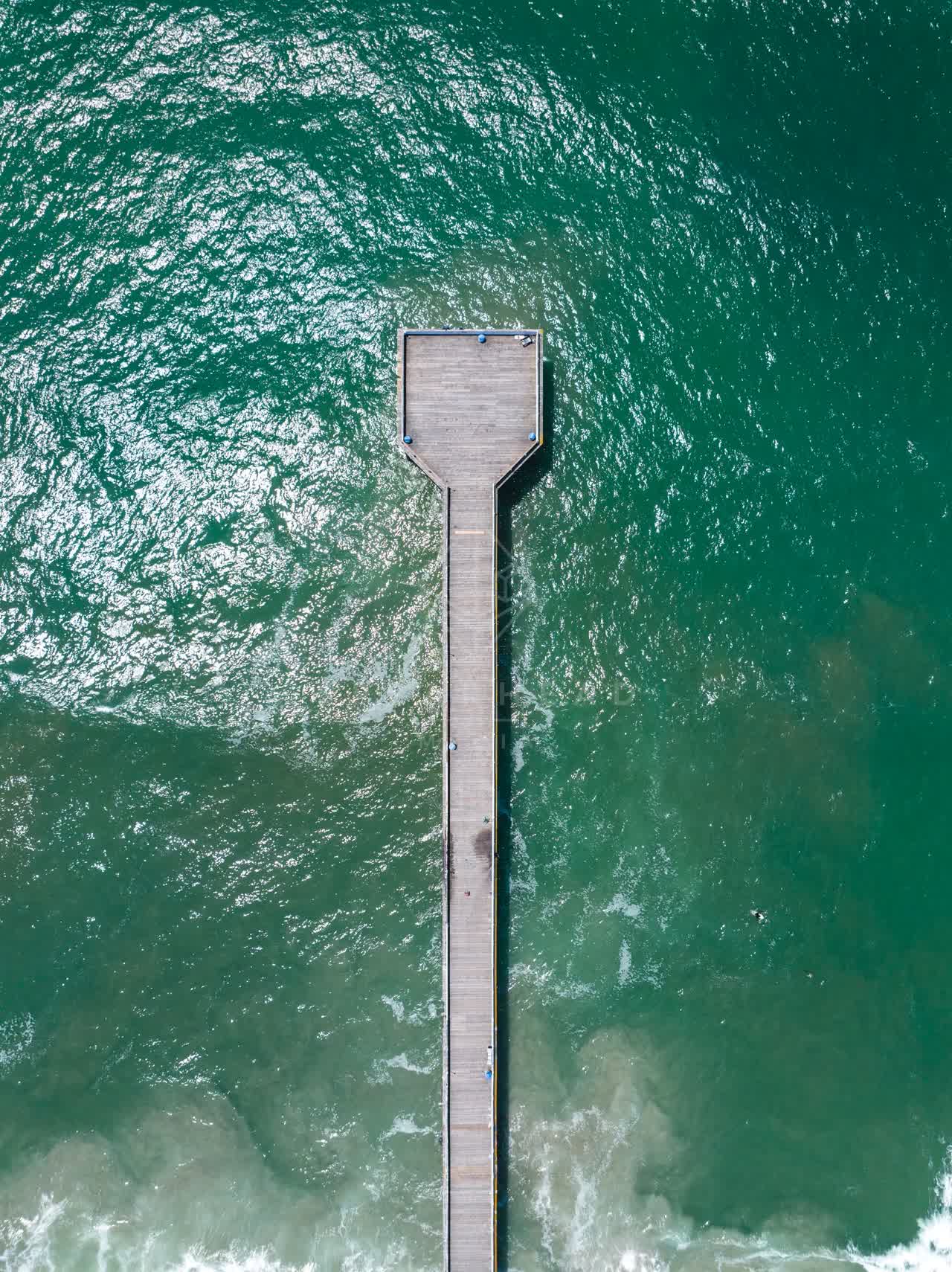 Aerial view of the beach, the pier and the ocean in Pacific Beach.