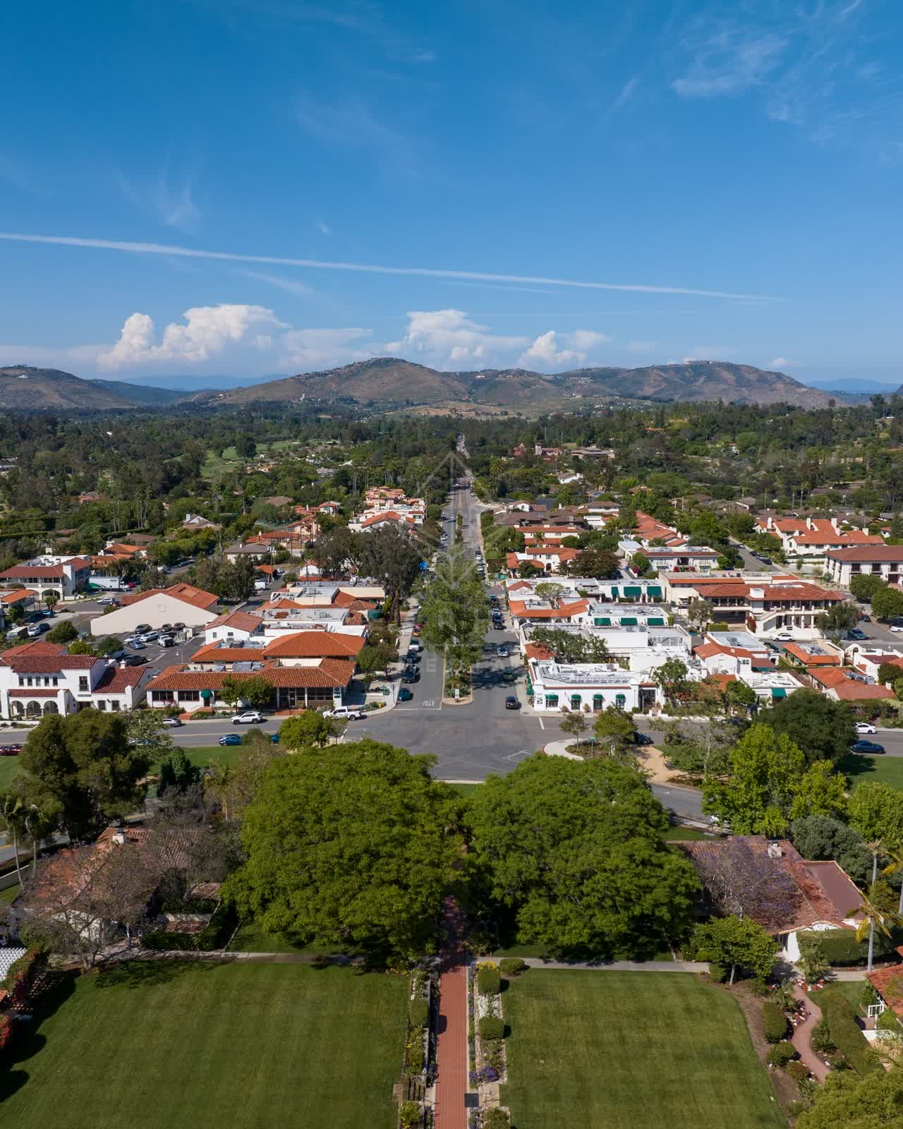 Aerial view of the country inland, the skyline and homes at Covenant.