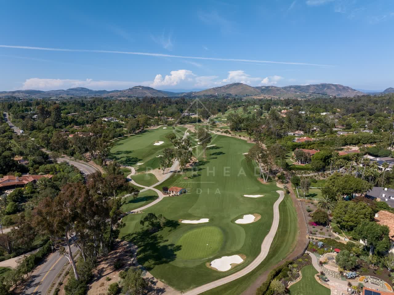 Aerial view of the country inland, homes and traffic at Covenant.