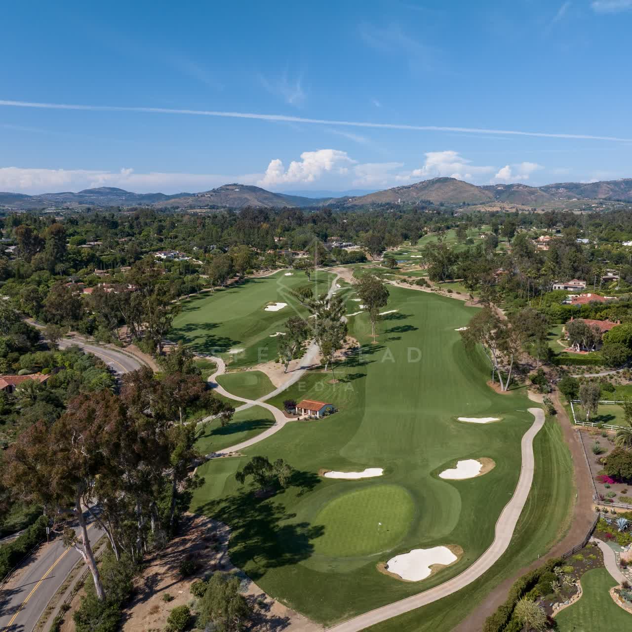 Aerial view of the country inland, homes and traffic at Covenant.