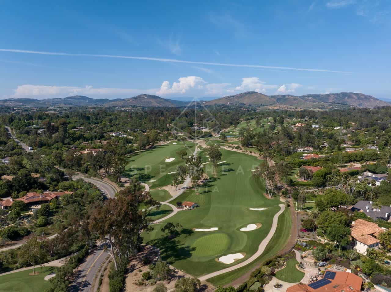 Aerial view of the country inland, homes and the buildings at Covenant.