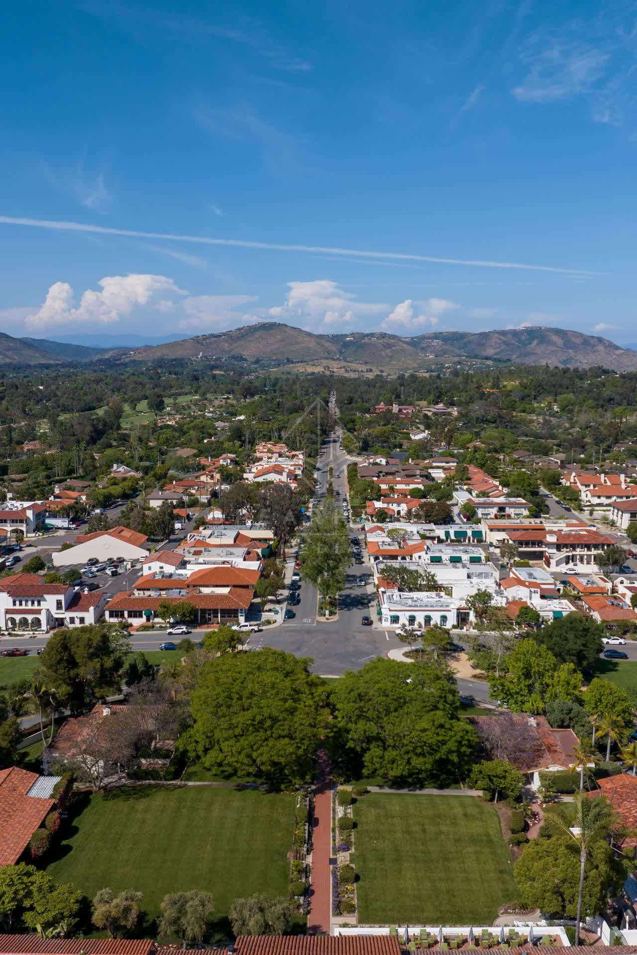 Aerial view of the country inland, homes and the buildings at Covenant.