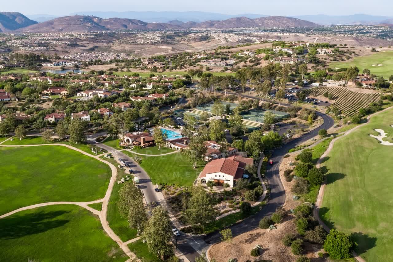 Aerial view of the country inland, homes and the buildings in Santaluz.