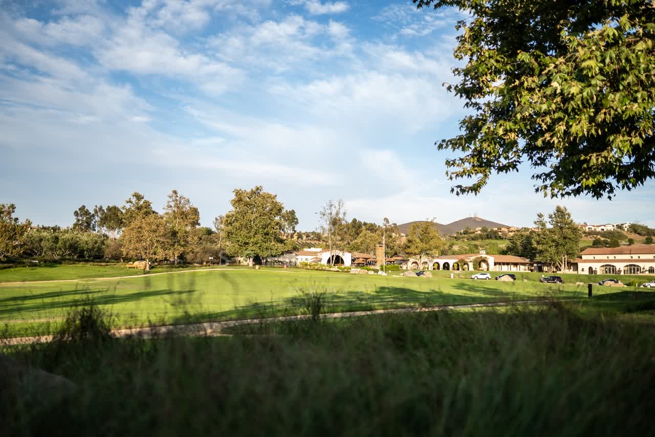 A park, the buildings and traffic in Santaluz.