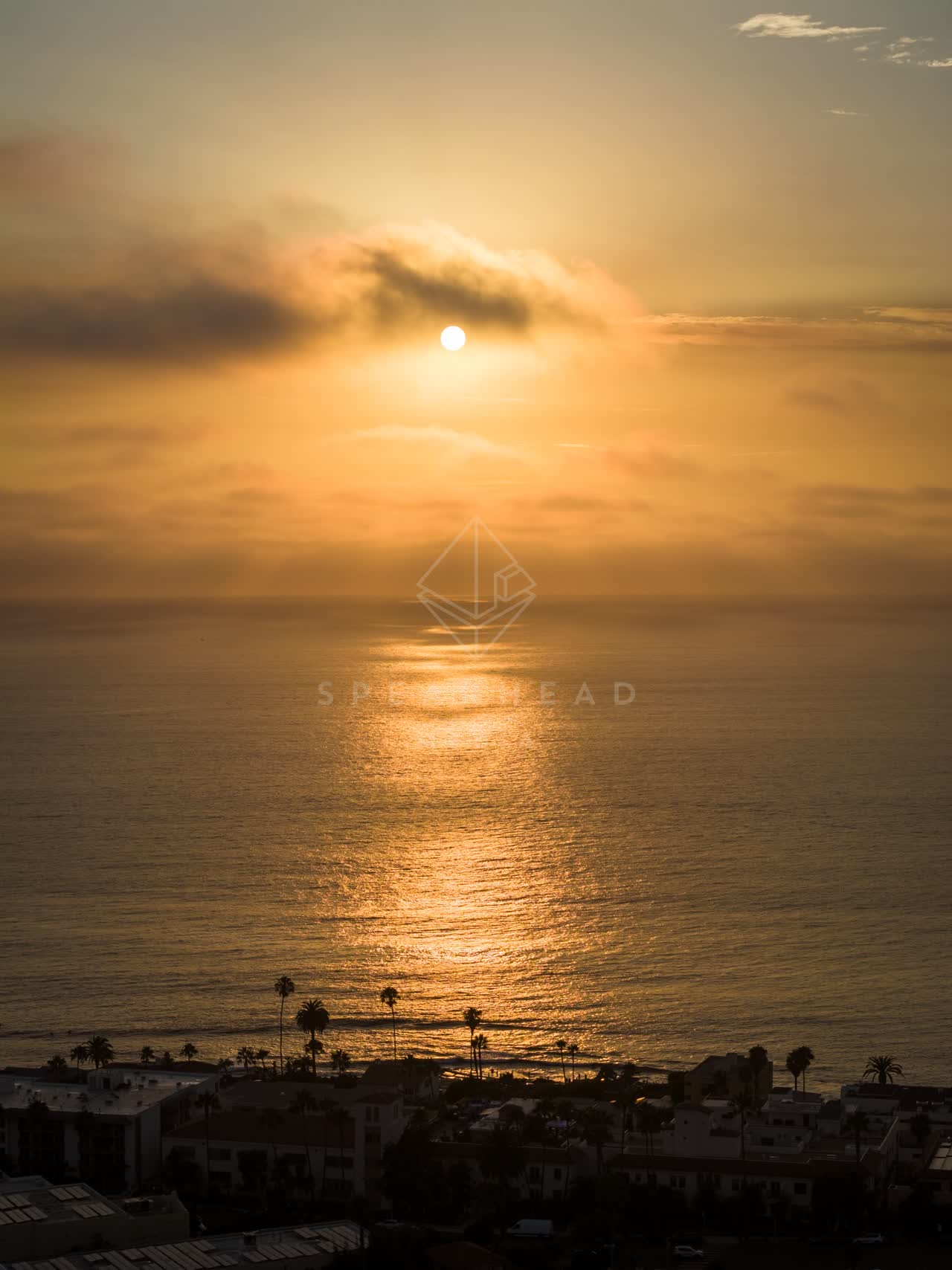 Aerial view of the beach, palm trees and the ocean at Village of La Jolla.