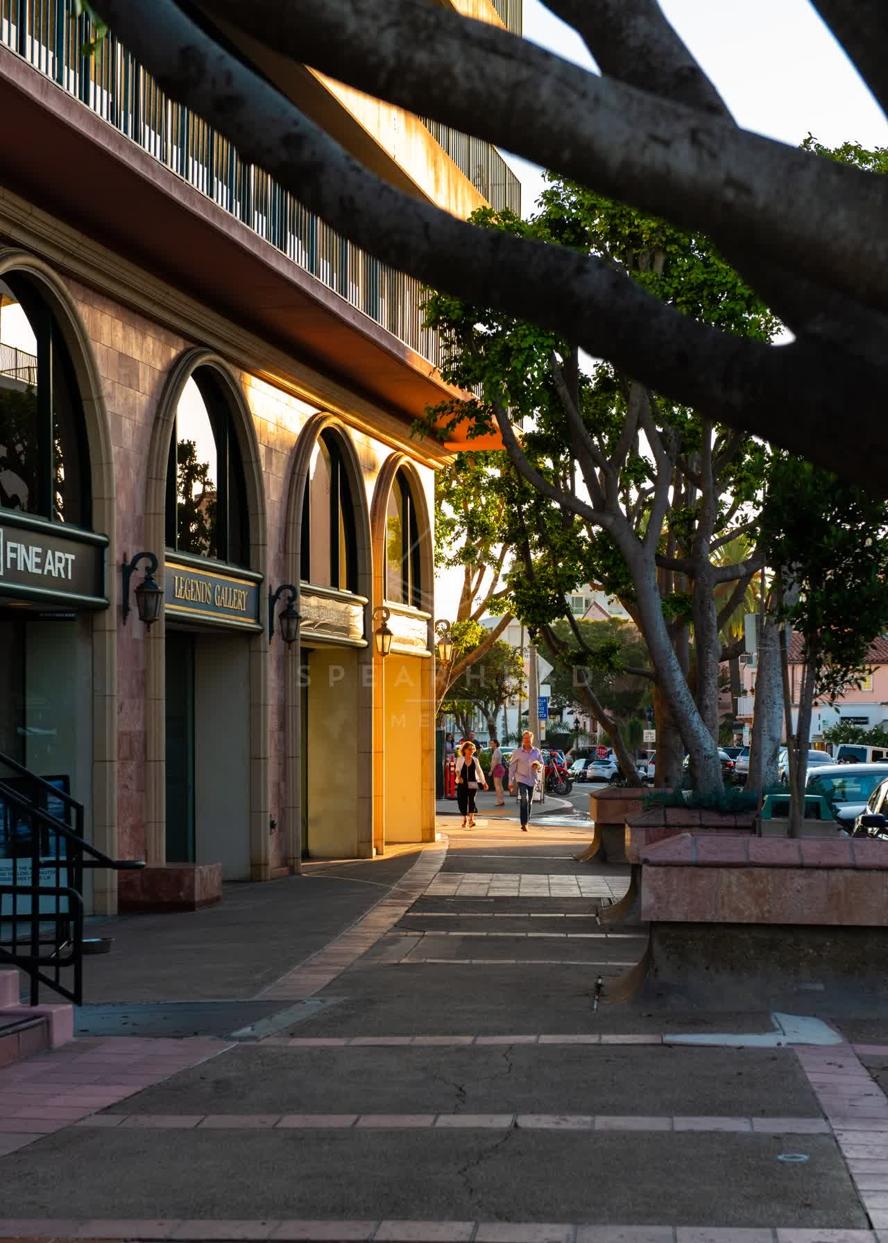 The downtown streets, the buildings and the city at Village of La Jolla, with people walking.