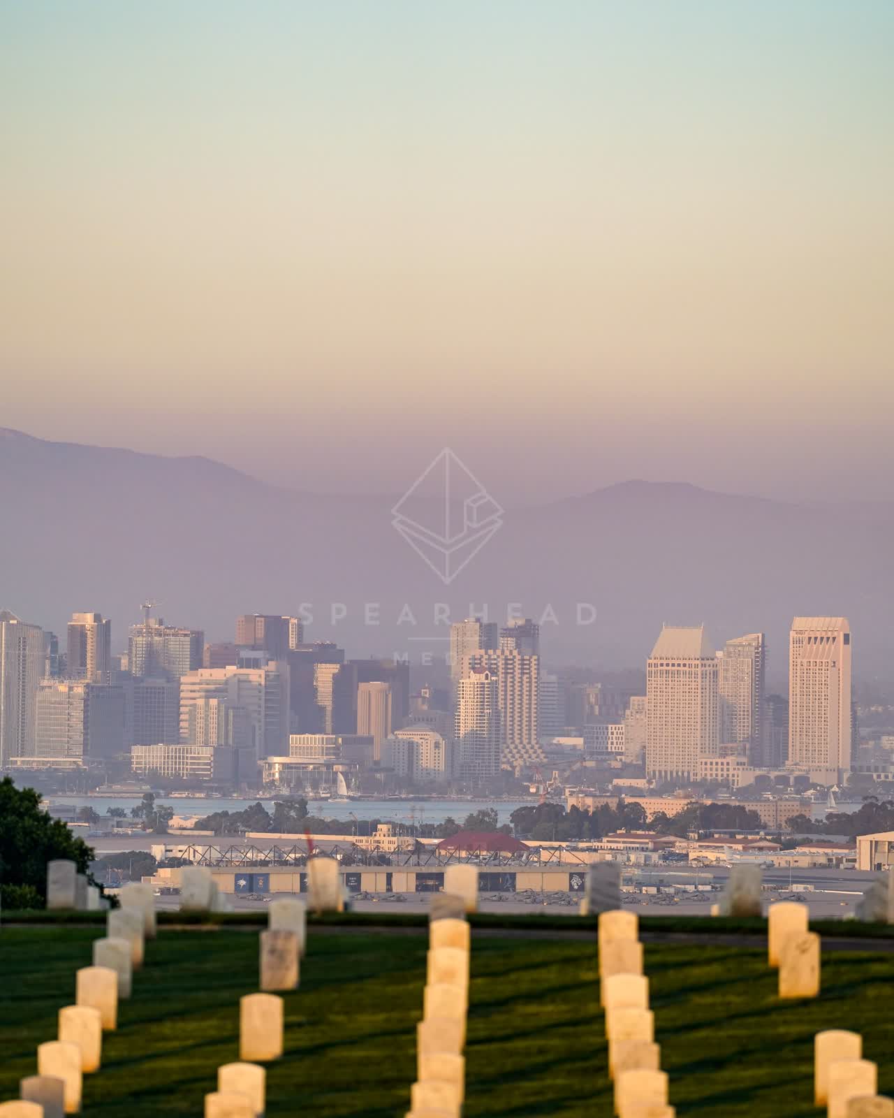 Elevated view of the cliffs, the skyline and the buildings at Fort Rosecrans.